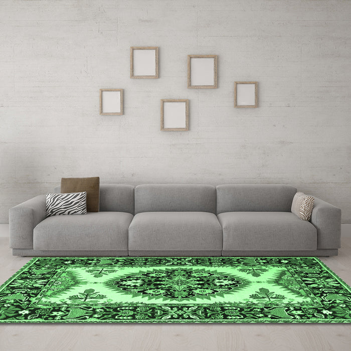 Machine Washable Persian Emerald Green Traditional Area Rugs in a Living Room,, wshtr1512emgrn
