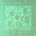 Square Machine Washable Persian Turquoise Traditional Area Rugs, wshtr1513turq