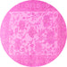Round Machine Washable Persian Pink Traditional Rug, wshtr1513pnk