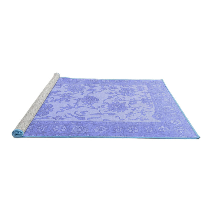 Sideview of Machine Washable Persian Blue Traditional Rug, wshtr1513blu
