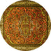 Round Machine Washable Medallion Yellow Traditional Rug, wshtr1514yw