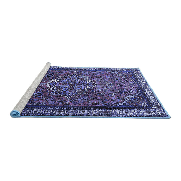 Sideview of Machine Washable Medallion Blue Traditional Rug, wshtr1514blu