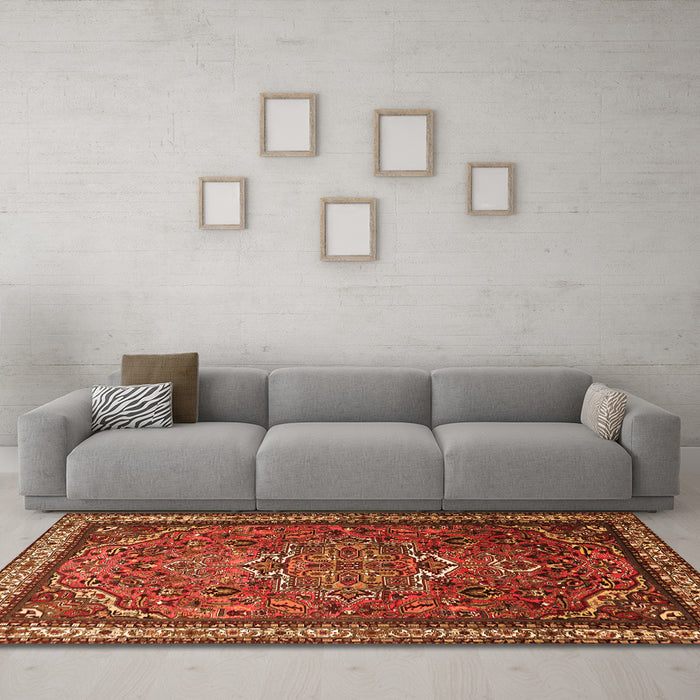 Machine Washable Medallion Orange Traditional Area Rugs in a Living Room, wshtr1514org