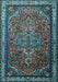 Machine Washable Medallion Light Blue Traditional Rug, wshtr1514lblu