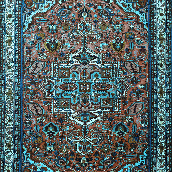 Machine Washable Medallion Light Blue Traditional Rug, wshtr1514lblu