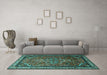 Machine Washable Medallion Turquoise Traditional Area Rugs in a Living Room,, wshtr1514turq