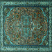 Square Machine Washable Medallion Turquoise Traditional Area Rugs, wshtr1514turq