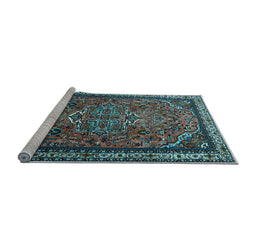 Sideview of Machine Washable Medallion Light Blue Traditional Rug, wshtr1514lblu