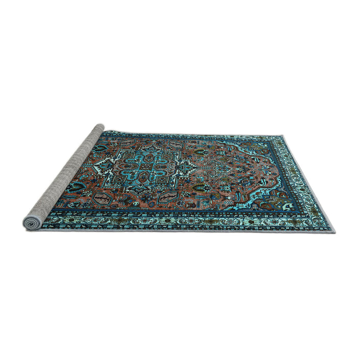 Sideview of Machine Washable Medallion Light Blue Traditional Rug, wshtr1514lblu