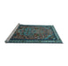 Sideview of Machine Washable Medallion Light Blue Traditional Rug, wshtr1514lblu