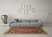 Machine Washable Medallion Brown Traditional Rug in a Living Room,, wshtr1514brn