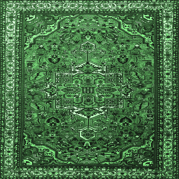 Square Machine Washable Medallion Emerald Green Traditional Area Rugs, wshtr1514emgrn