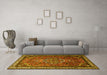 Machine Washable Medallion Yellow Traditional Rug in a Living Room, wshtr1514yw