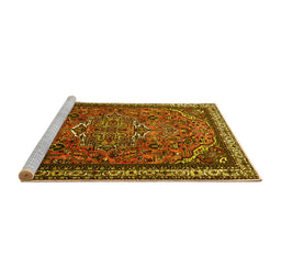 Sideview of Machine Washable Medallion Yellow Traditional Rug, wshtr1514yw