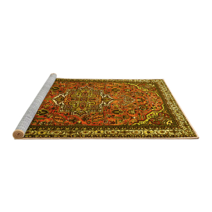 Sideview of Machine Washable Medallion Yellow Traditional Rug, wshtr1514yw