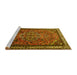 Sideview of Machine Washable Medallion Yellow Traditional Rug, wshtr1514yw