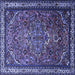 Square Machine Washable Medallion Blue Traditional Rug, wshtr1514blu