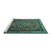 Sideview of Machine Washable Medallion Turquoise Traditional Area Rugs, wshtr1514turq