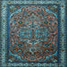 Square Machine Washable Medallion Light Blue Traditional Rug, wshtr1514lblu