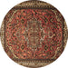 Round Machine Washable Medallion Brown Traditional Rug, wshtr1514brn