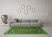 Machine Washable Medallion Green Traditional Area Rugs in a Living Room,, wshtr1514grn