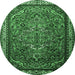 Round Machine Washable Medallion Emerald Green Traditional Area Rugs, wshtr1514emgrn