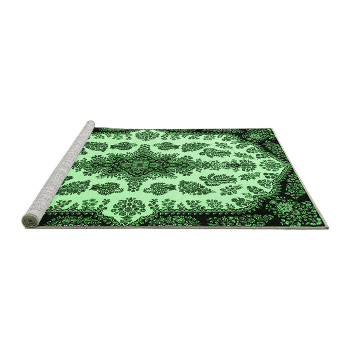 Sideview of Machine Washable Medallion Emerald Green Traditional Area Rugs, wshtr1515emgrn