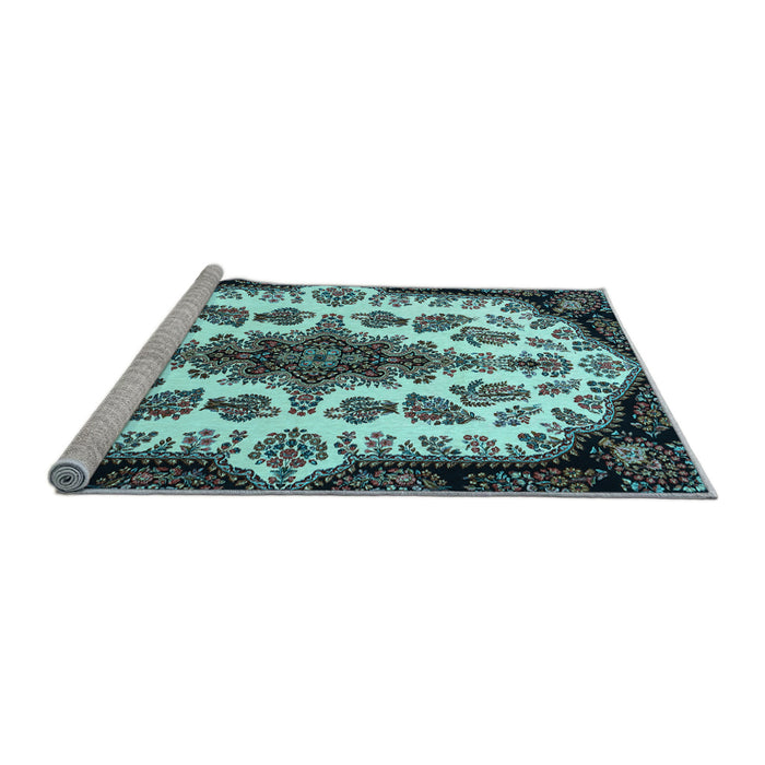 Sideview of Machine Washable Medallion Light Blue Traditional Rug, wshtr1515lblu