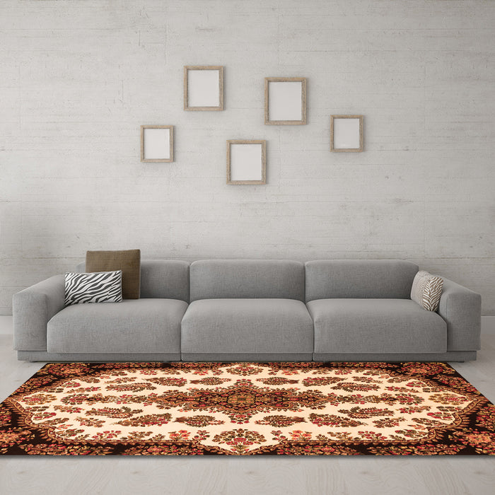 Machine Washable Medallion Orange Traditional Area Rugs in a Living Room, wshtr1515org