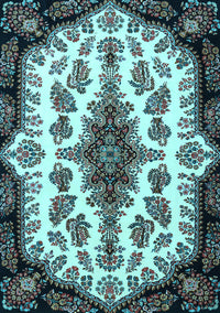 Medallion Light Blue Traditional Rug, tr1515lblu