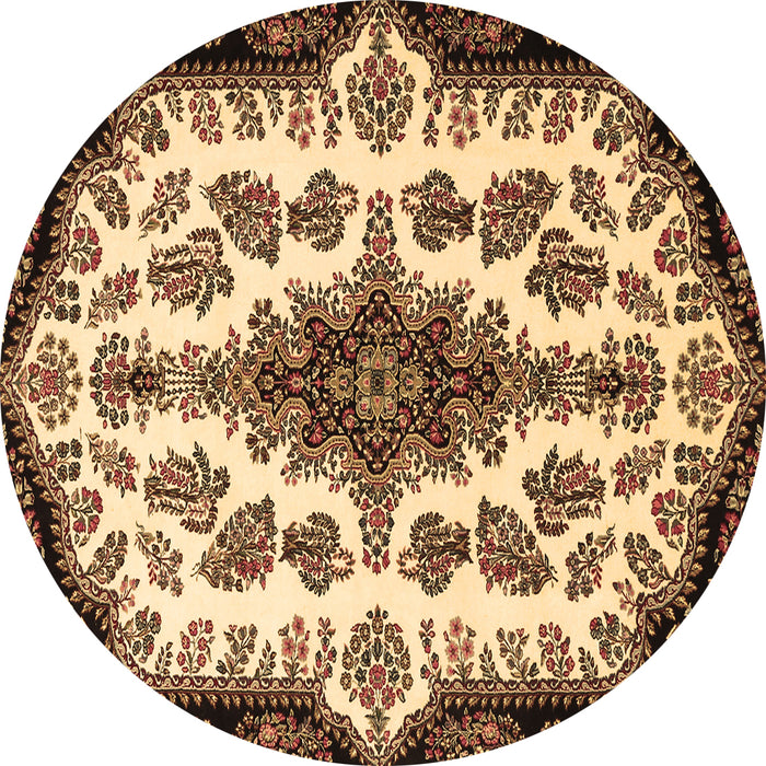 Round Machine Washable Medallion Brown Traditional Rug, wshtr1515brn
