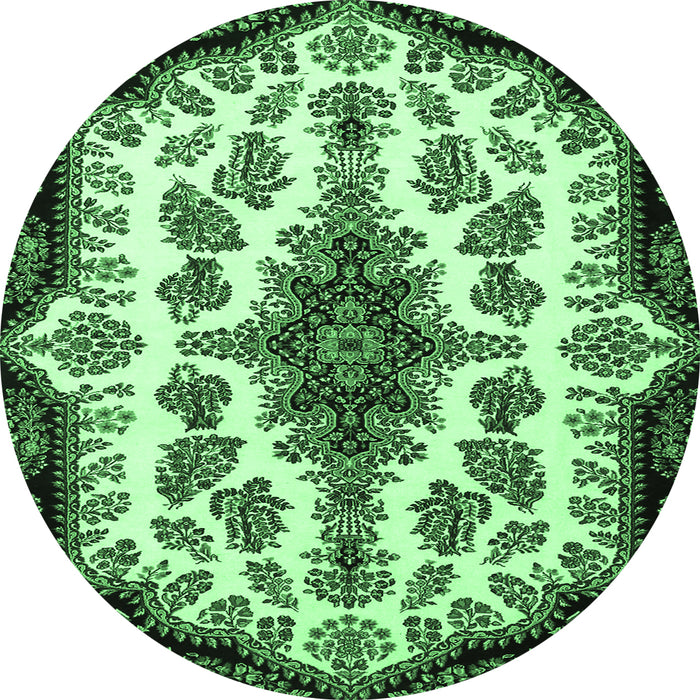 Round Machine Washable Medallion Emerald Green Traditional Area Rugs, wshtr1515emgrn