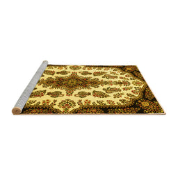 Sideview of Machine Washable Medallion Yellow Traditional Rug, wshtr1515yw
