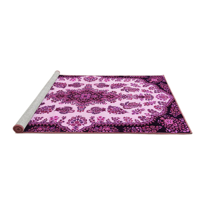 Sideview of Machine Washable Medallion Pink Traditional Rug, wshtr1515pnk