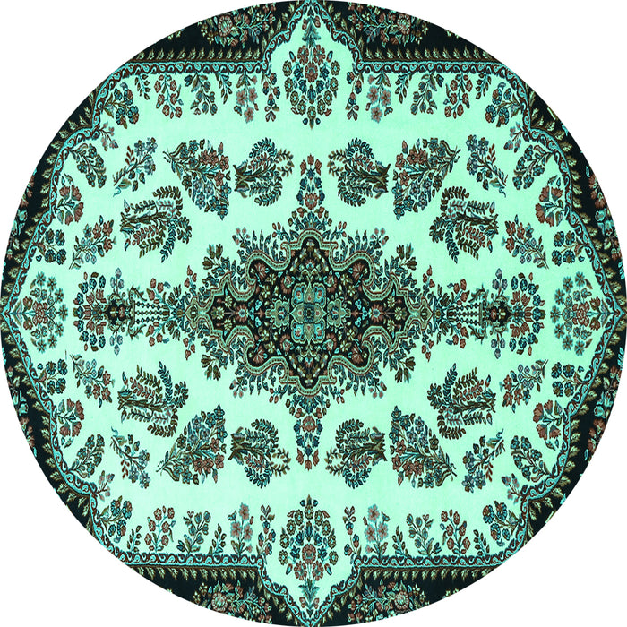 Round Medallion Turquoise Traditional Rug, tr1515turq