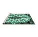 Sideview of Machine Washable Medallion Turquoise Traditional Area Rugs, wshtr1515turq