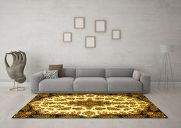 Machine Washable Medallion Yellow Traditional Rug in a Living Room, wshtr1515yw