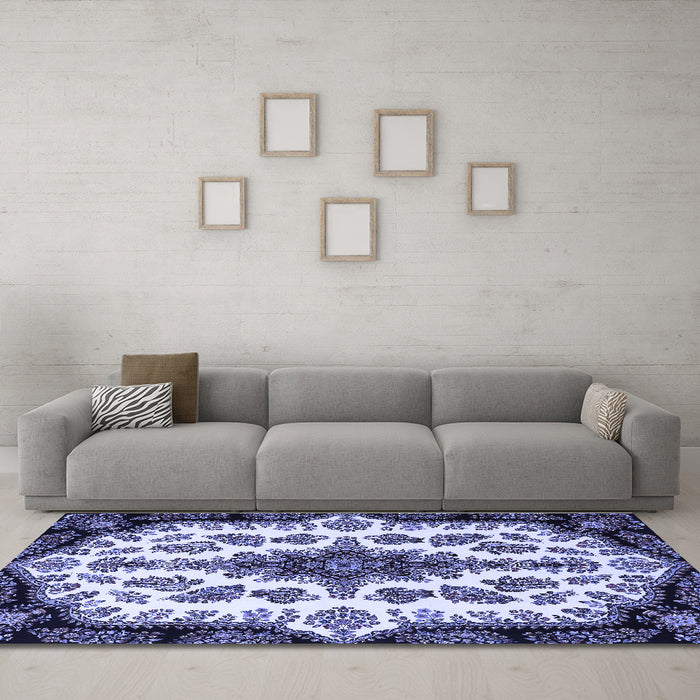 Machine Washable Medallion Blue Traditional Rug in a Living Room, wshtr1515blu