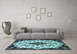 Machine Washable Medallion Light Blue Traditional Rug in a Living Room, wshtr1515lblu
