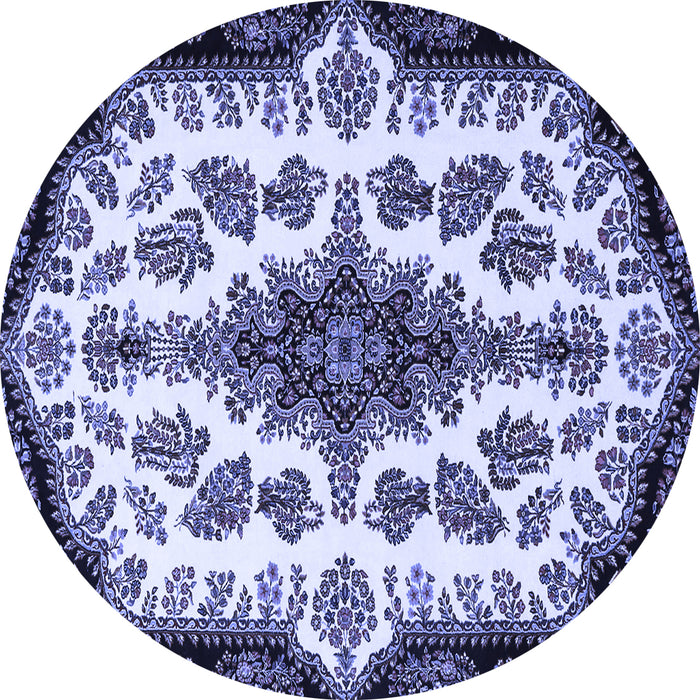Round Machine Washable Medallion Blue Traditional Rug, wshtr1515blu