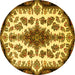 Round Machine Washable Medallion Yellow Traditional Rug, wshtr1515yw