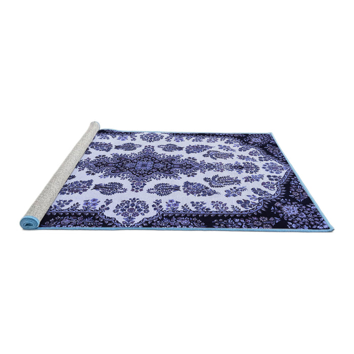Sideview of Machine Washable Medallion Blue Traditional Rug, wshtr1515blu