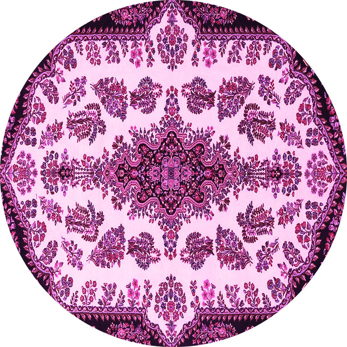 Round Machine Washable Medallion Pink Traditional Rug, wshtr1515pnk
