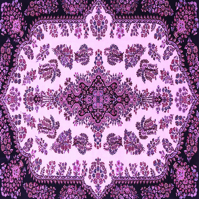Square Machine Washable Medallion Purple Traditional Area Rugs, wshtr1515pur