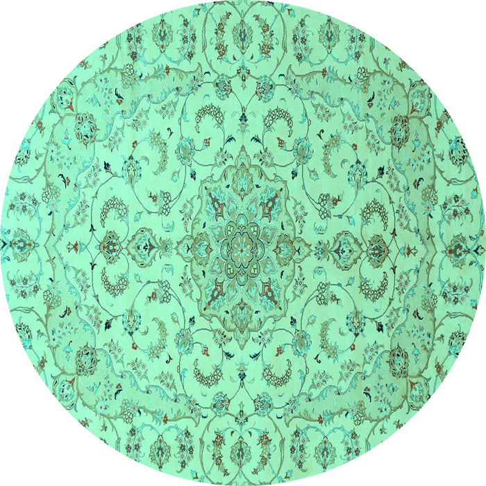 Round Medallion Turquoise Traditional Rug, tr1516turq