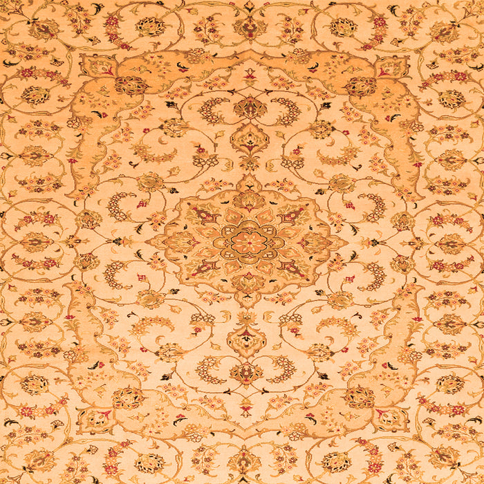 Round Machine Washable Medallion Orange Traditional Area Rugs, wshtr1516org