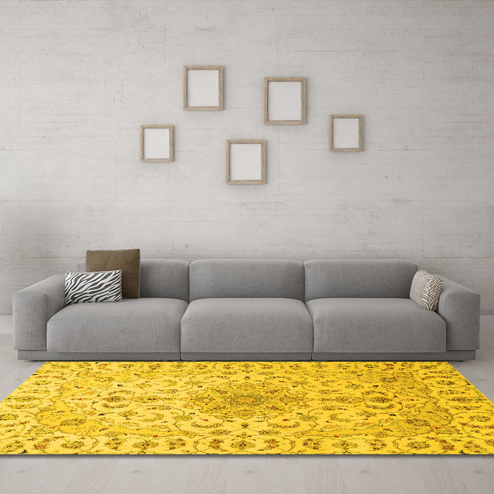 Machine Washable Medallion Yellow Traditional Rug in a Living Room, wshtr1516yw
