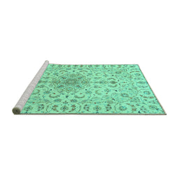 Sideview of Machine Washable Medallion Turquoise Traditional Area Rugs, wshtr1516turq
