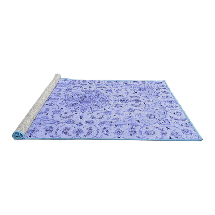Sideview of Machine Washable Medallion Blue Traditional Rug, wshtr1516blu