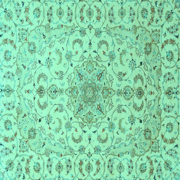 Square Machine Washable Medallion Turquoise Traditional Area Rugs, wshtr1516turq